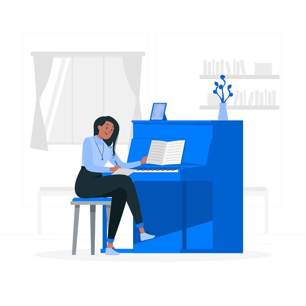 Mujer escribiendo una canción al piano