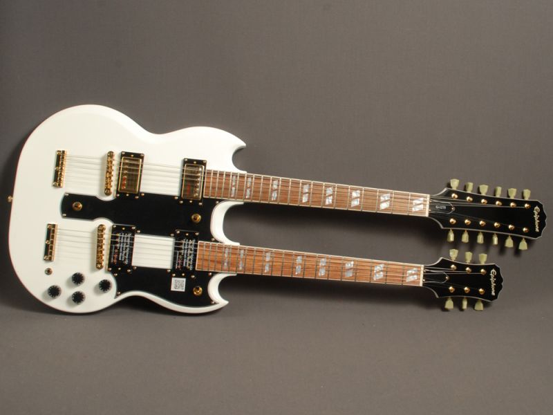 G-1275, da Epiphone, na cora branca, guitarra de dois braços da Epiphone