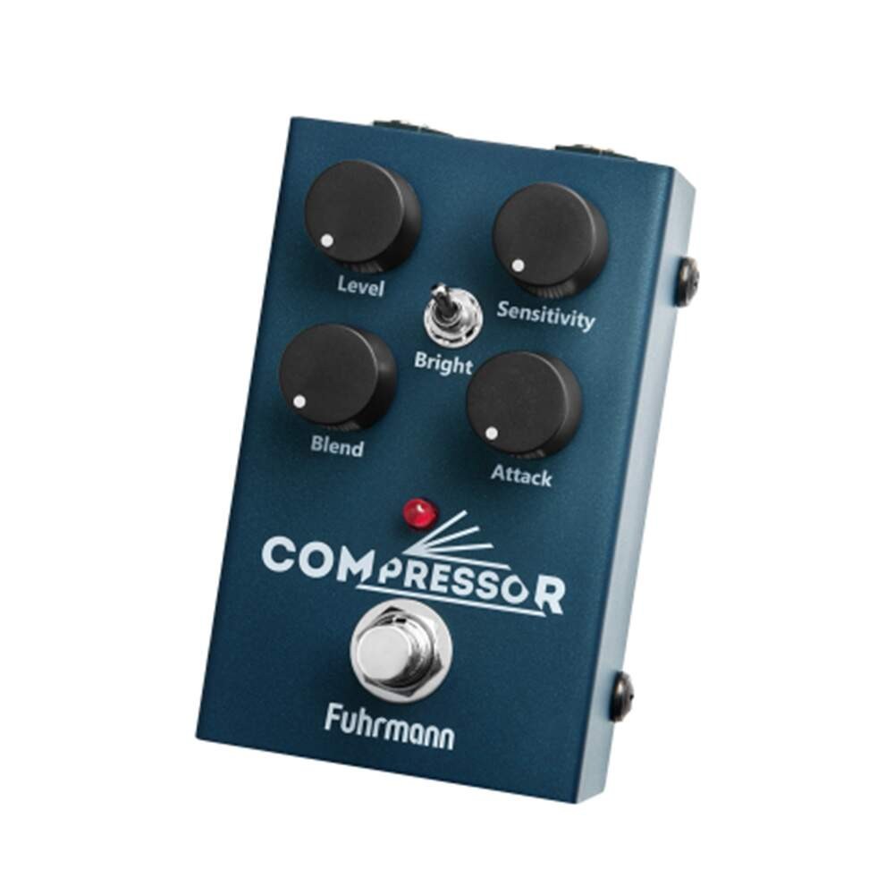 Pedal compressor da Fuhrmann, item fundamental na sequência para ligar pedais de guitarra