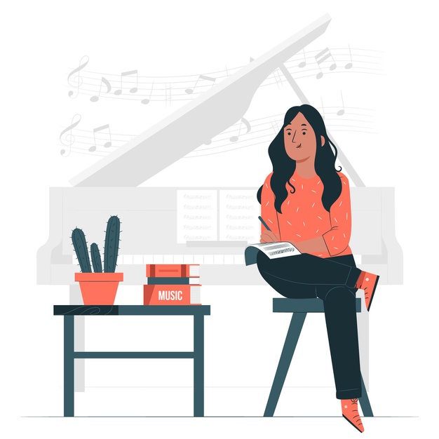 Na tentativa de descobrir como compor músicas, compositora rascunha palavras e notas em um papel
