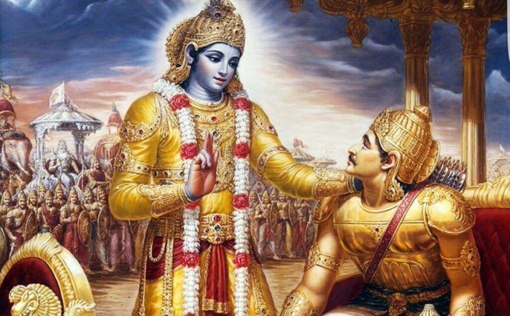 Representação de Krishna e Arjuna