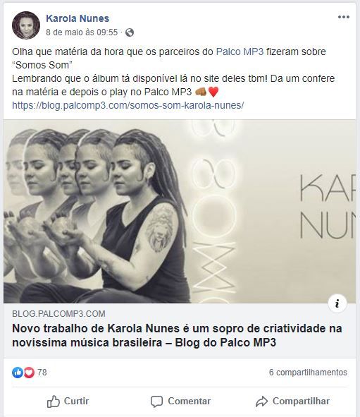 Karola Nunes usa o Facebook para divulgar as conquistas da carreira