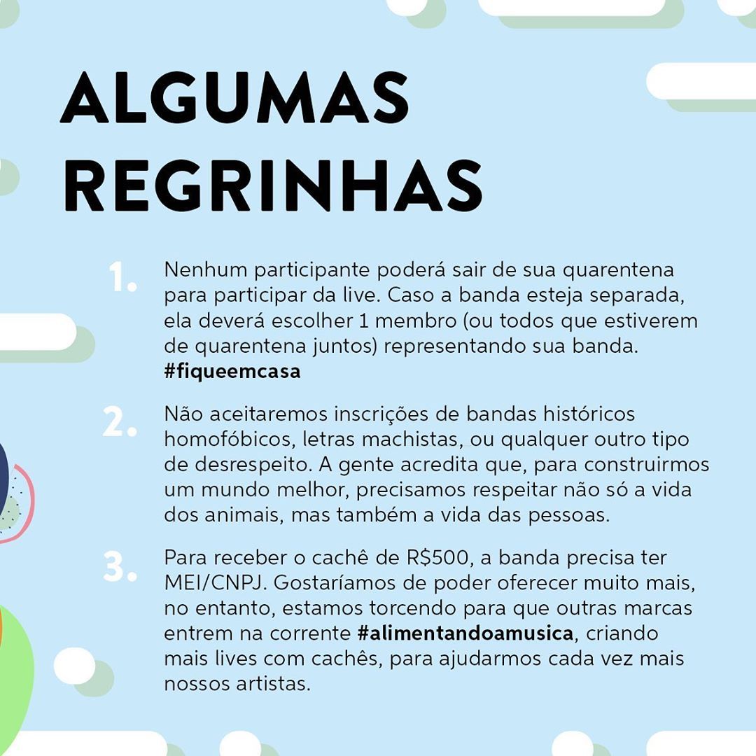 Regras do projeto #alimentandomusica