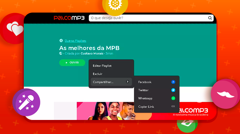 Imagem mostra aonde divulgar o link de suas playlists no Palco MP3