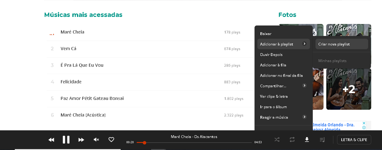 Captura de tela mostra ferramenta de criação de playlist