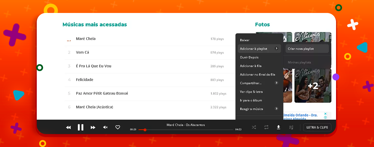 Captura de tela mostra ferramenta de criação de playlist