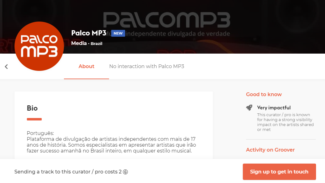 Perfil Palco MP3 na Groover